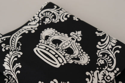 Dolce & Gabbana Black Silk Royal Crown Print Logo Shawl Fringe Scarf