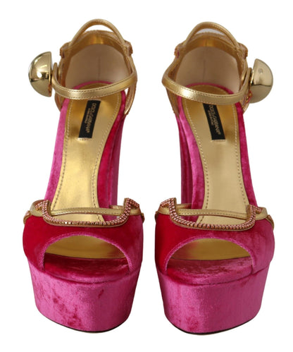 Dolce & Gabbana Ethereal Pink Velvet Crystal Sandals