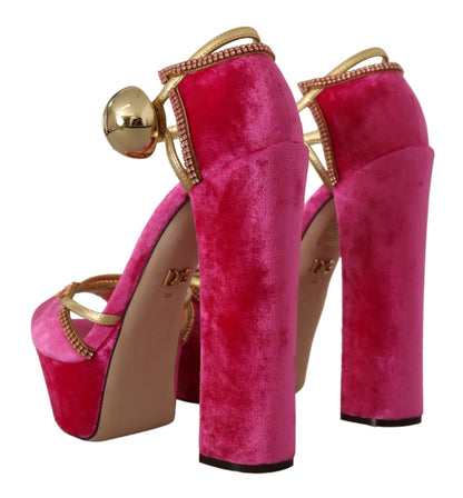 Dolce & Gabbana Ethereal Pink Velvet Crystal Sandals