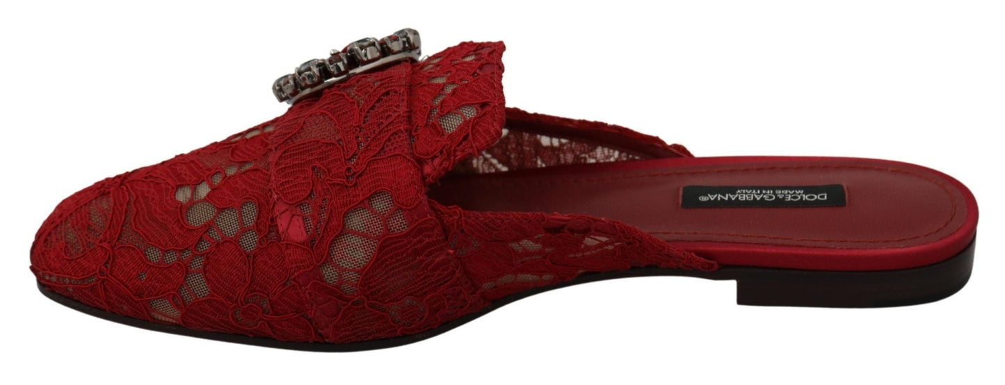 Dolce & Gabbana Radiant Red Slide Flats with Crystal Embellishments