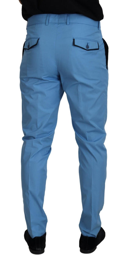 Dolce & Gabbana Blue Cotton Silk Trousers Chinos Pants