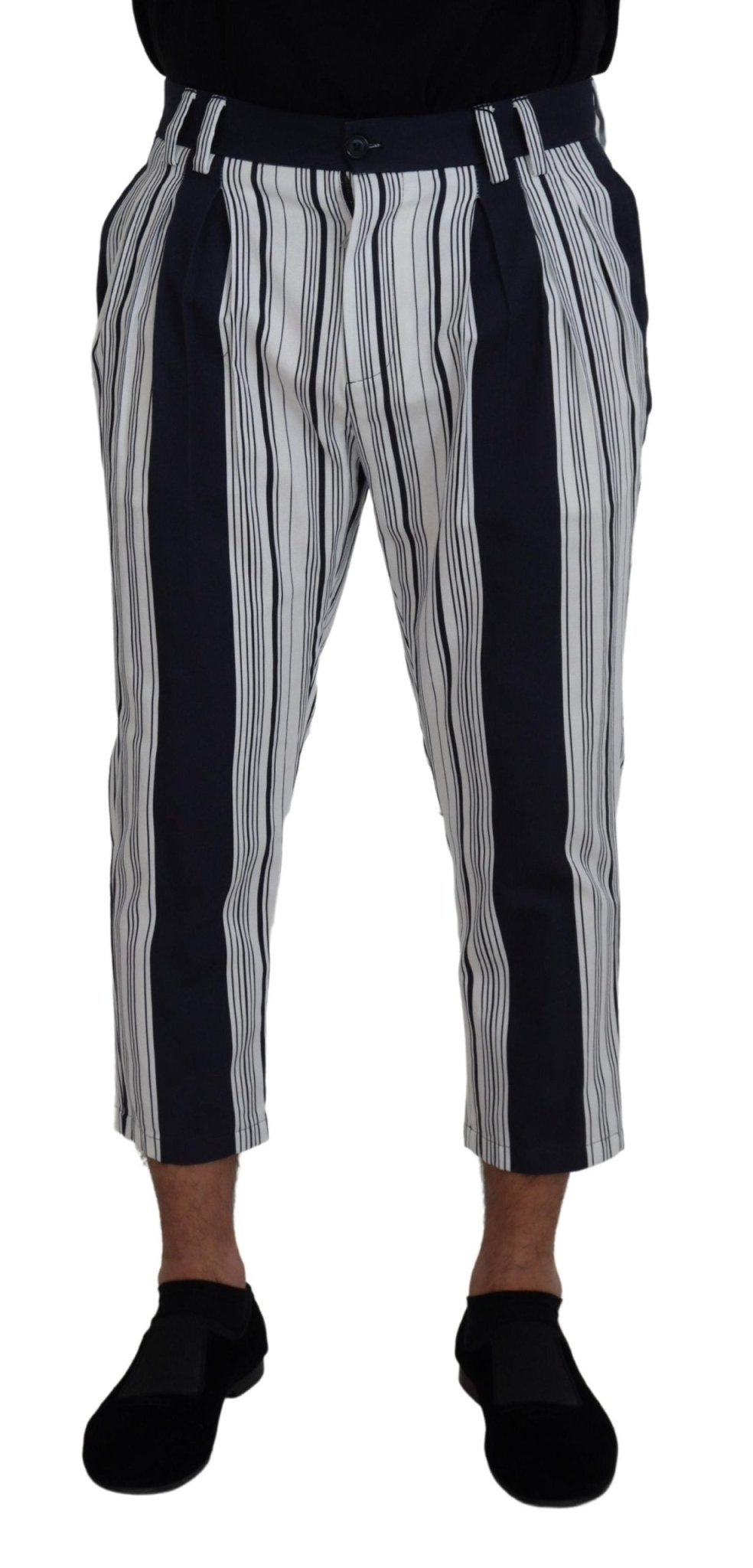 Dolce & Gabbana White Cotton Striped Cropped Pants