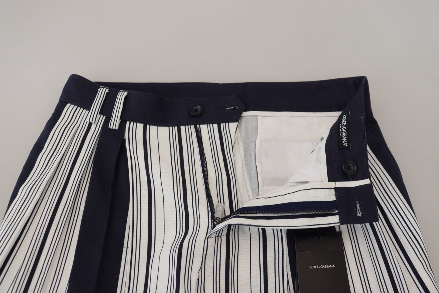 Dolce & Gabbana White Cotton Striped Cropped Pants