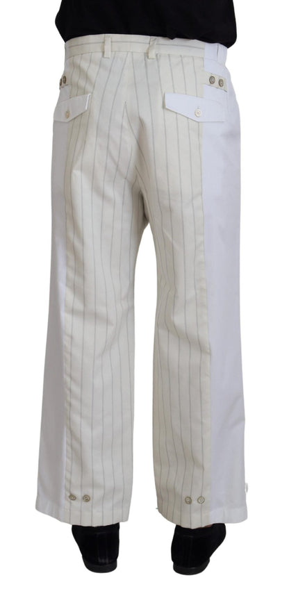 Dolce & Gabbana White Cotton Striped Formal Pants