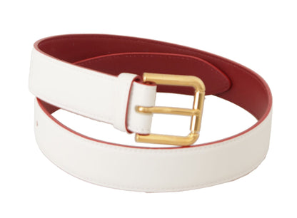 Dolce & Gabbana White Calf Leather Two-Toned Gold Metal Buckle Belt