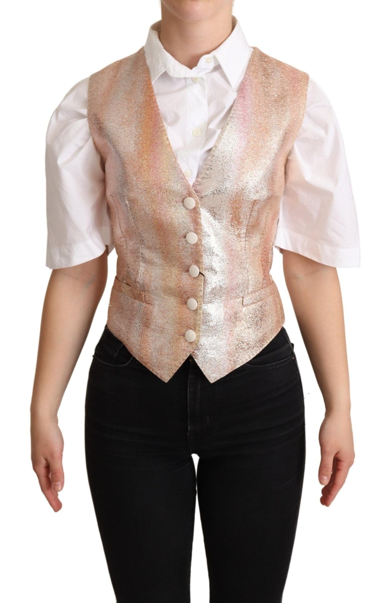 Dolce & Gabbana Pink Waistcoat Stripe Waistcoat Vest Top