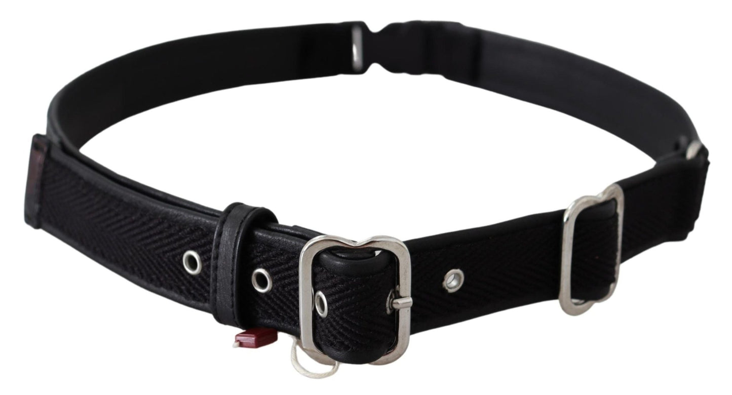 GF Ferre Chic Black Leather Waist Belt with Chrome Buckle