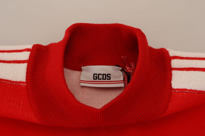 GCDS Red Wool Logo Printed Crew Neck Men Pullover Sweater
