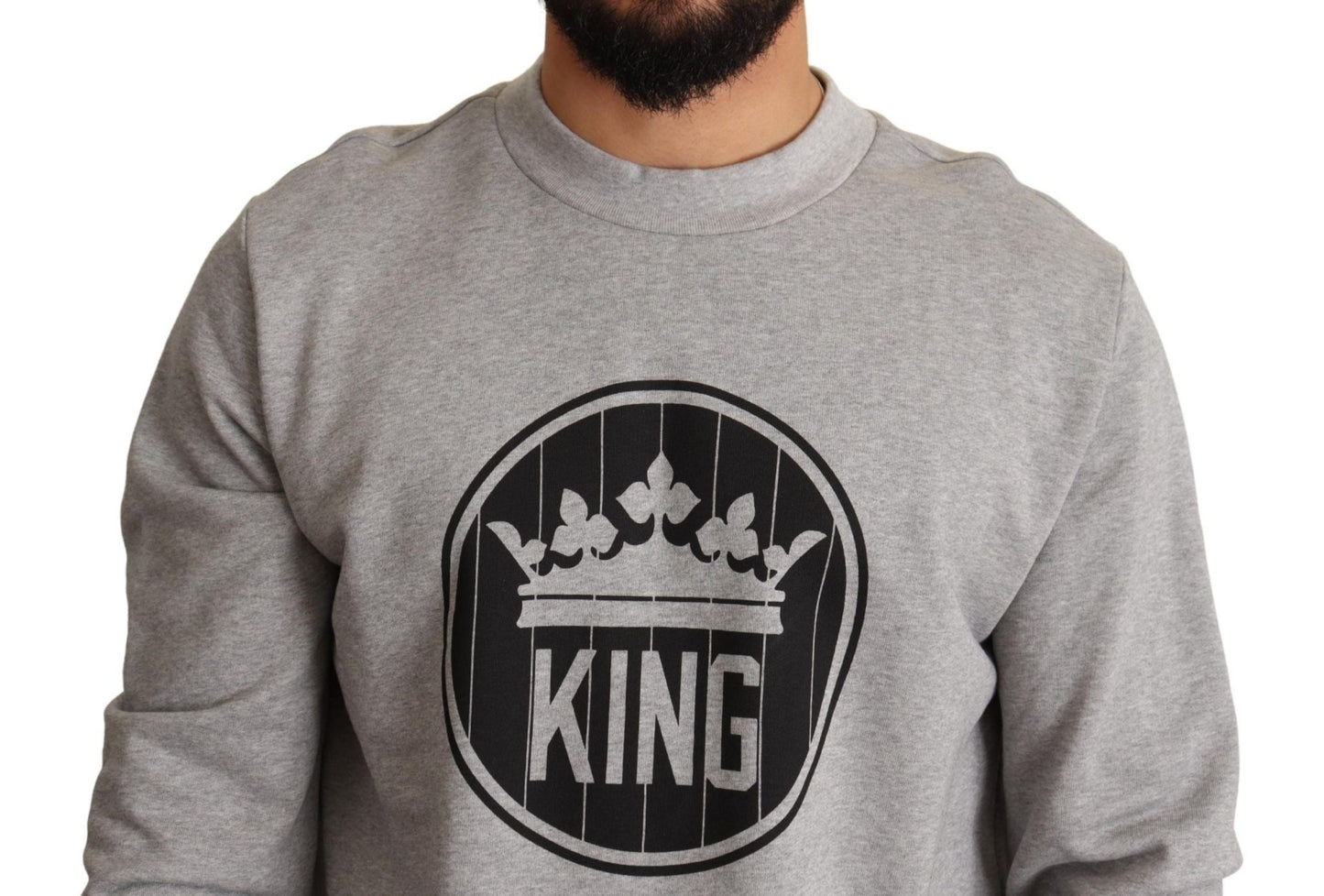 Dolce & Gabbana Gray Crown King Print Cotton Sweater