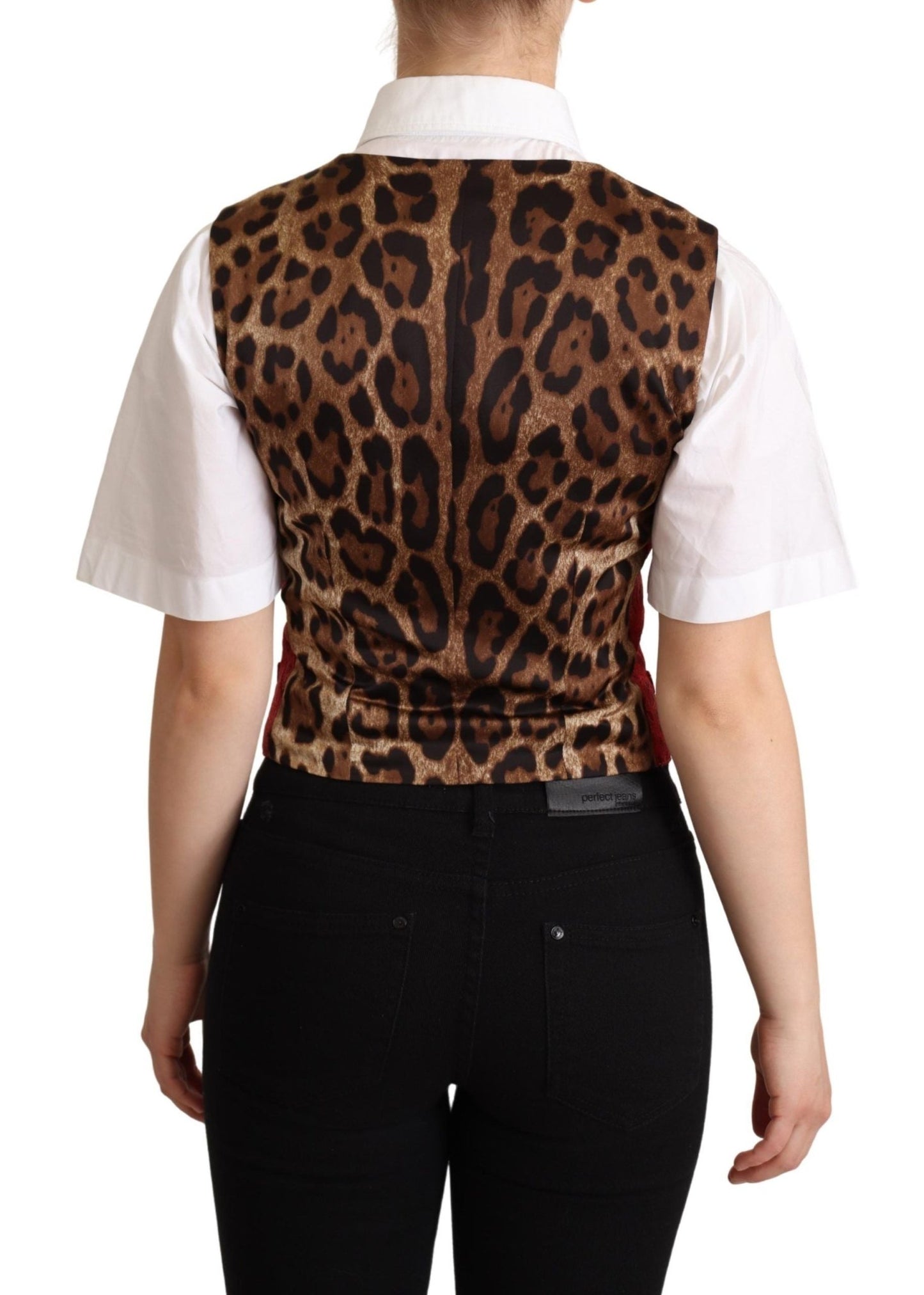 Dolce & Gabbana Red Brocade Leopard Print Waistcoat
