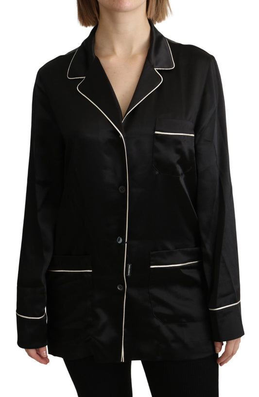 Dolce & Gabbana Elegant Silk Black Button-Up Blouse