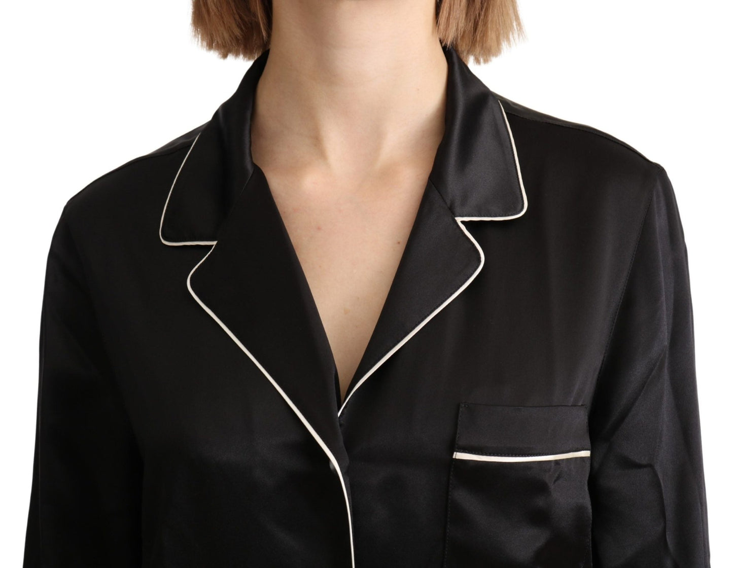 Dolce & Gabbana Elegant Silk Black Button-Up Blouse