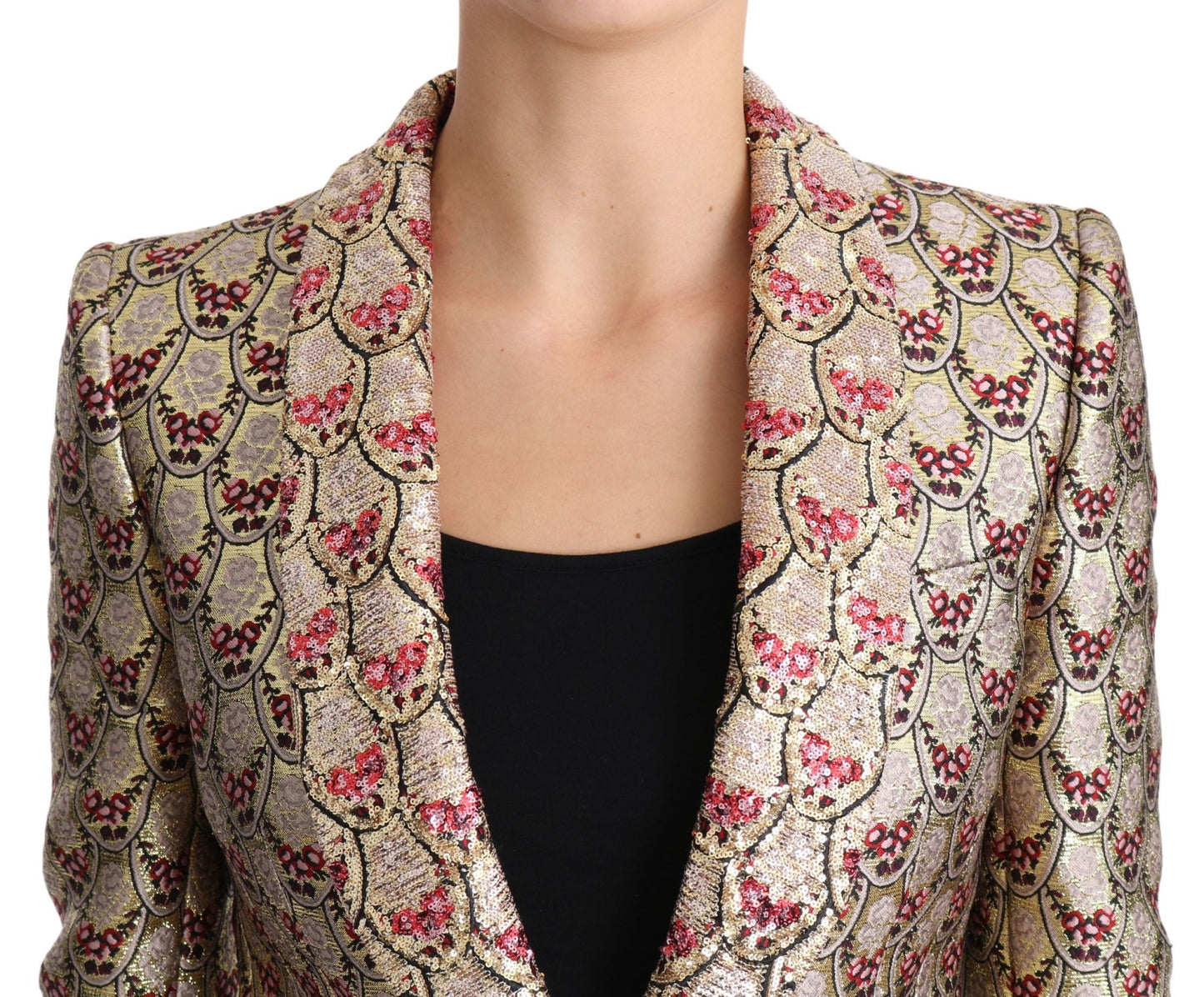 Dolce & Gabbana Glittering Gold Floral Sequined Blazer Jacket