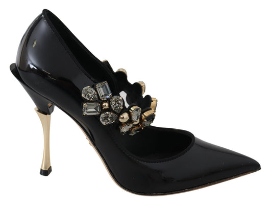 Dolce & Gabbana Elegant Black Leather Crystal Pumps