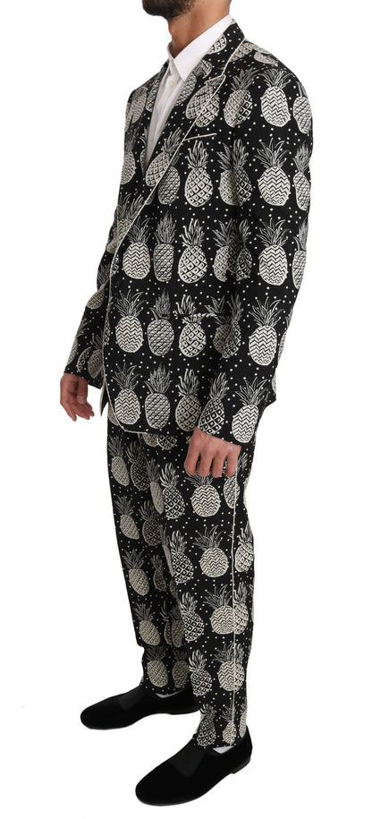Dolce & Gabbana Chic Black Pineapple Print Wool Suit