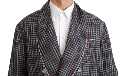 Dolce & Gabbana Elegant Navy Silk Double Breasted Coat