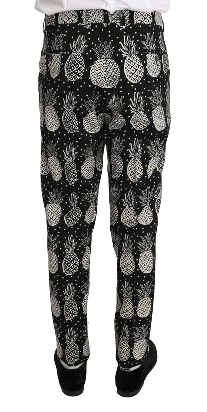 Dolce & Gabbana Chic Black Pineapple Print Wool Suit