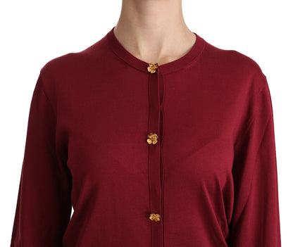 Dolce & Gabbana Silk Red Cardigan Top with Button Accents