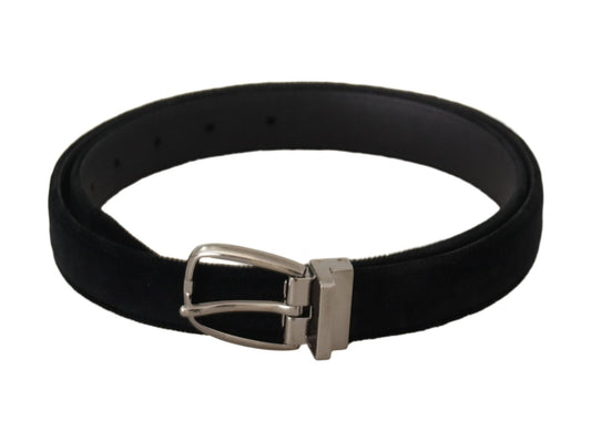 Dolce & Gabbana Elegant Black Velvet Engraved Buckle Belt