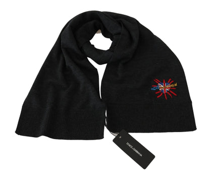Dolce & Gabbana Elegant Virgin Wool Men's Scarf with Embroidery