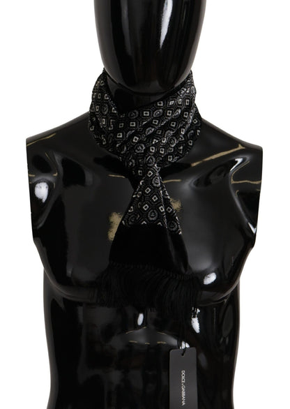 Dolce & Gabbana Black Geometric Patterned Shawl Wrap Fringe Scarf
