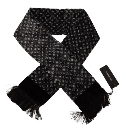 Dolce & Gabbana Black Geometric Patterned Shawl Wrap Fringe Scarf