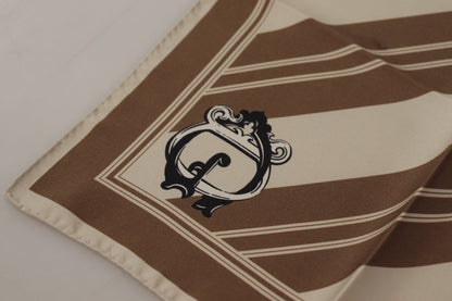 Dolce & Gabbana Brown Stripes DG Logo Square Mens Handkerchief Scarf