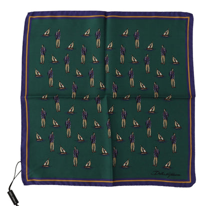 Dolce & Gabbana Green Printed DG Logo Mens Square Handkerchief Scarf