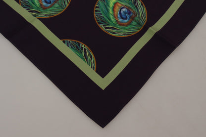 Dolce & Gabbana Black Peacock Feather DG Printed Square Handkerchief Scarf