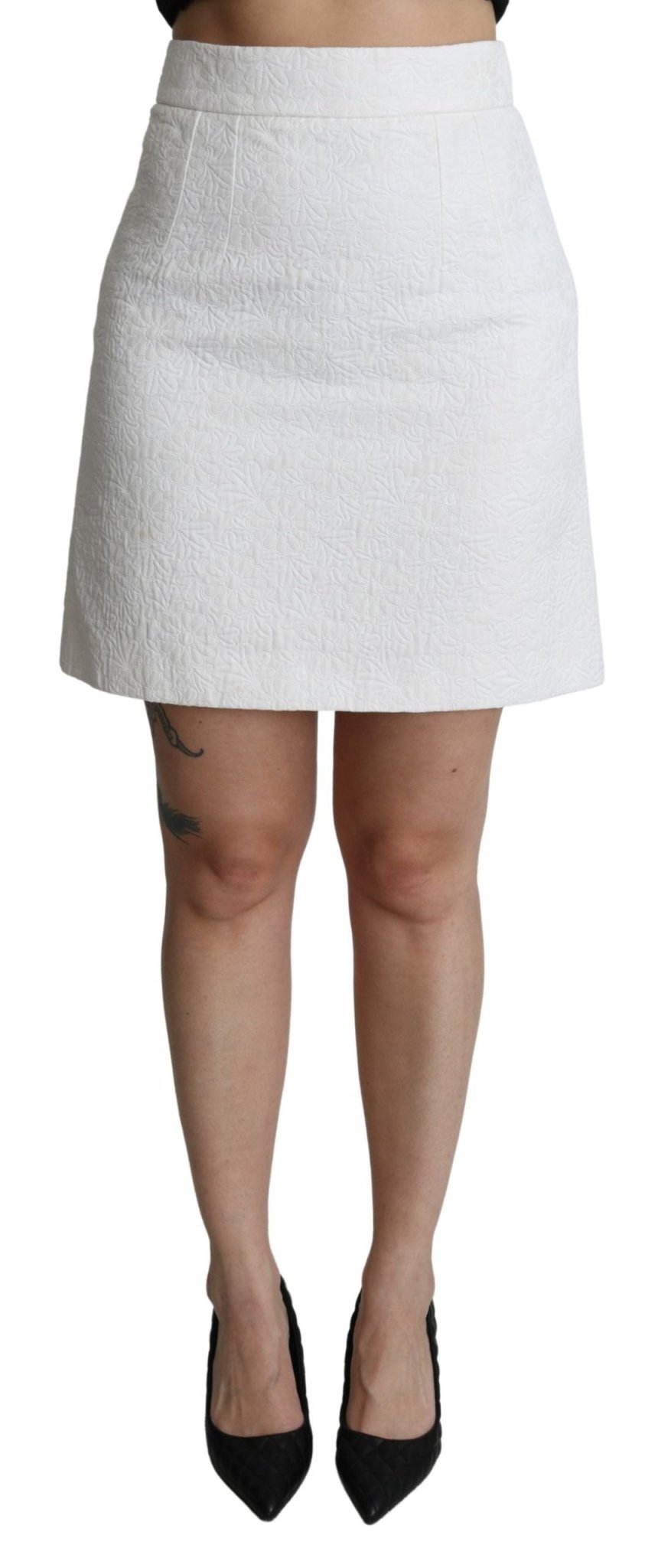 Dolce & Gabbana Elegant White Floral Brocade Mini Skirt