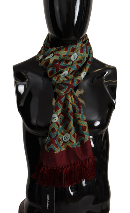 Dolce & Gabbana Multicolor DG Logo Shawl Warm Neck Wrap Fringe Scarf