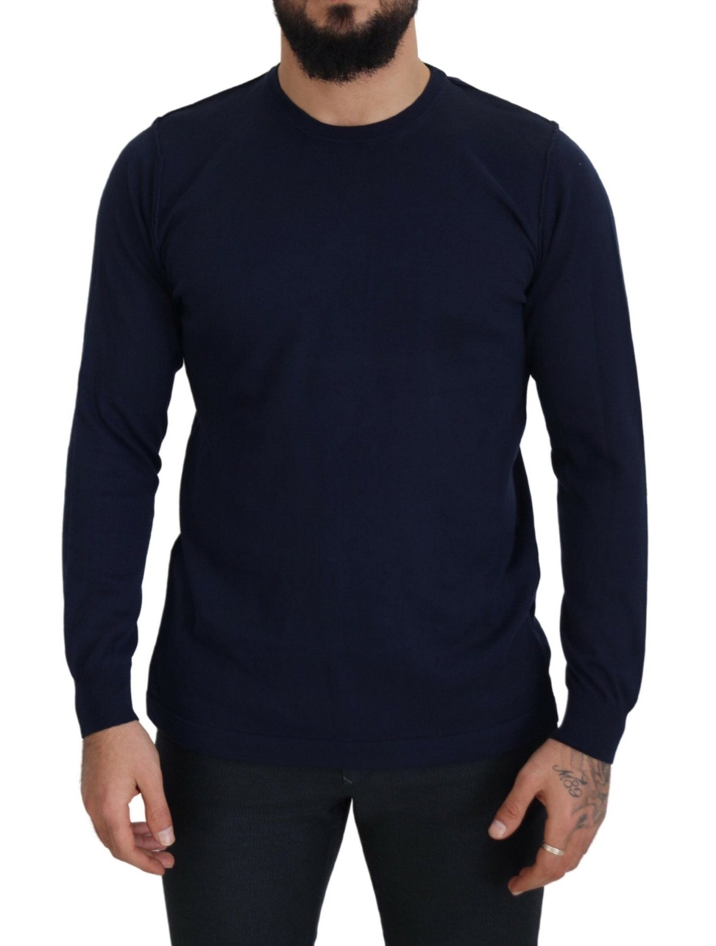 Paolo Pecora Milano Blue Cotton Crewneck Pullover Sweater