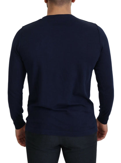 Paolo Pecora Milano Blue Cotton Crewneck Pullover Sweater