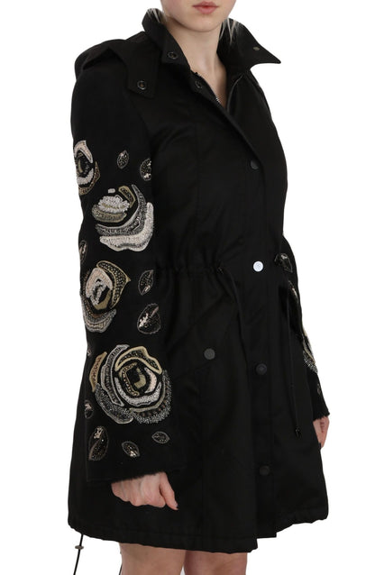 John Richmond Elegant Black Beaded Parka Jacket for Women