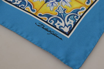 Dolce & Gabbana Blue Majolica Pattern Square Handkerchief Scarf