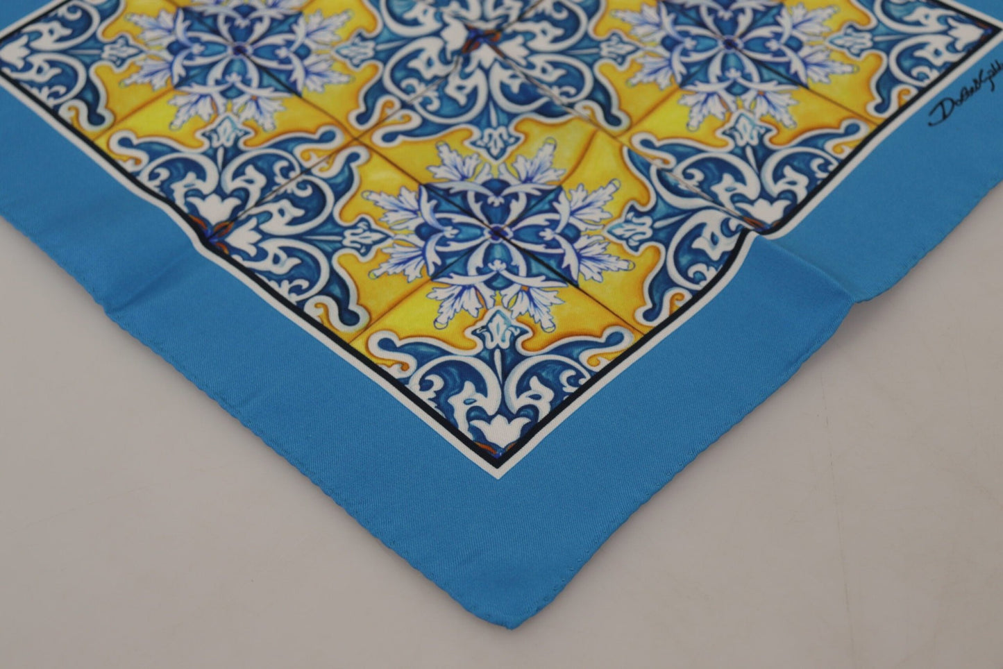 Dolce & Gabbana Blue Majolica Pattern Square Handkerchief Scarf
