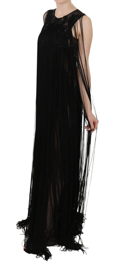 John Richmond Black Silk Beaded Sequined Sheer Dress