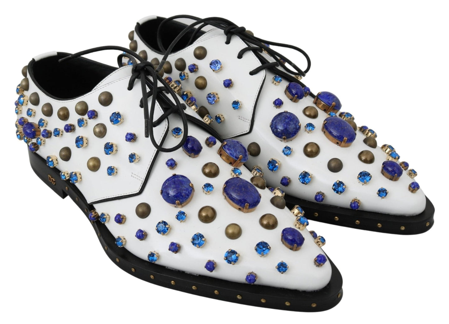 Dolce & Gabbana Elegant White Leather Dress Shoes With Crystals