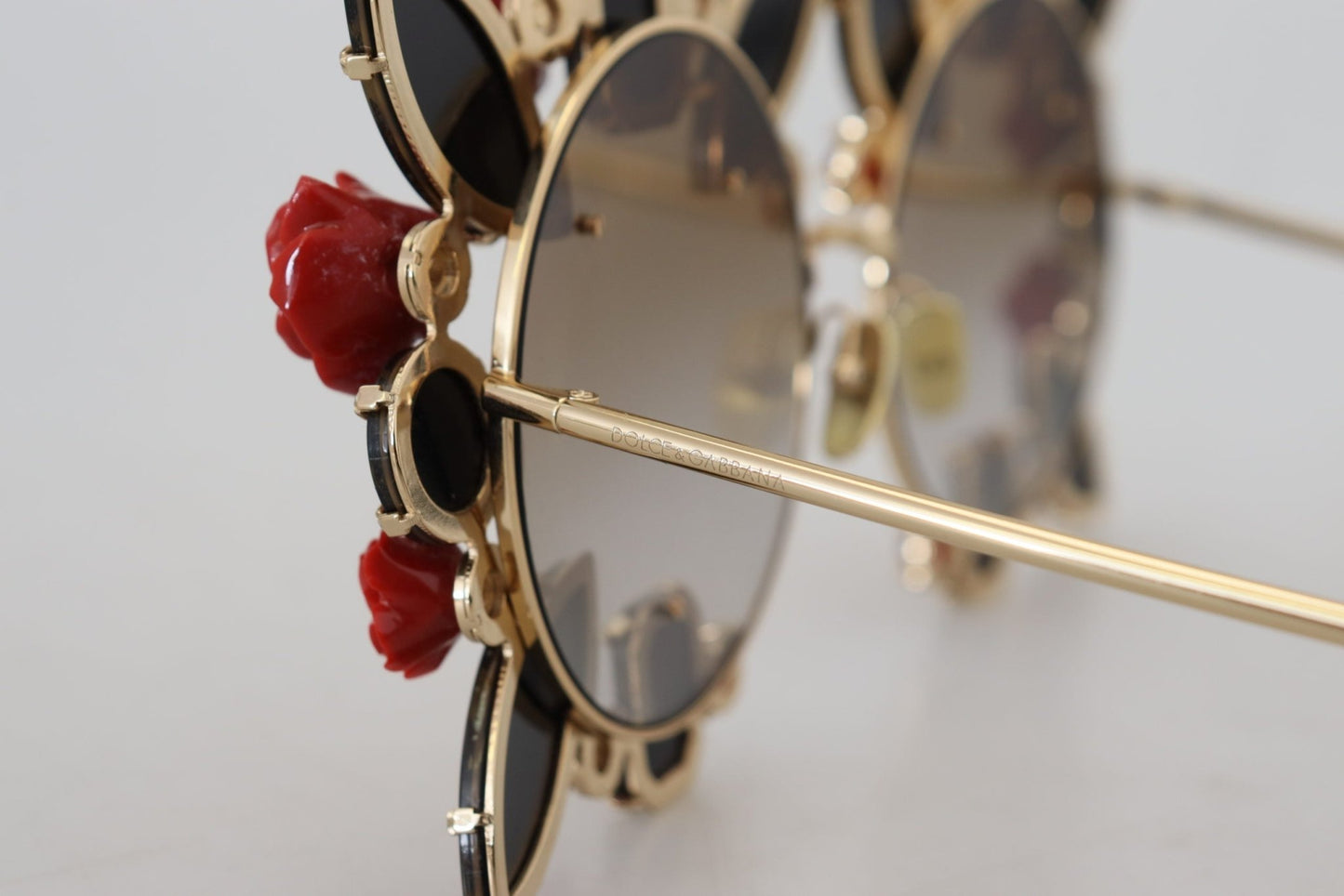 Dolce & Gabbana Gold Metal Frame Roses Embellished DG2207B Sunglasses