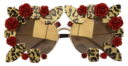 Dolce & Gabbana Gold Metal Frame Roses Embellished DG2207B Sunglasses