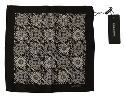 Dolce & Gabbana Black Patterned DG Printed Square Handkerchief Scarf