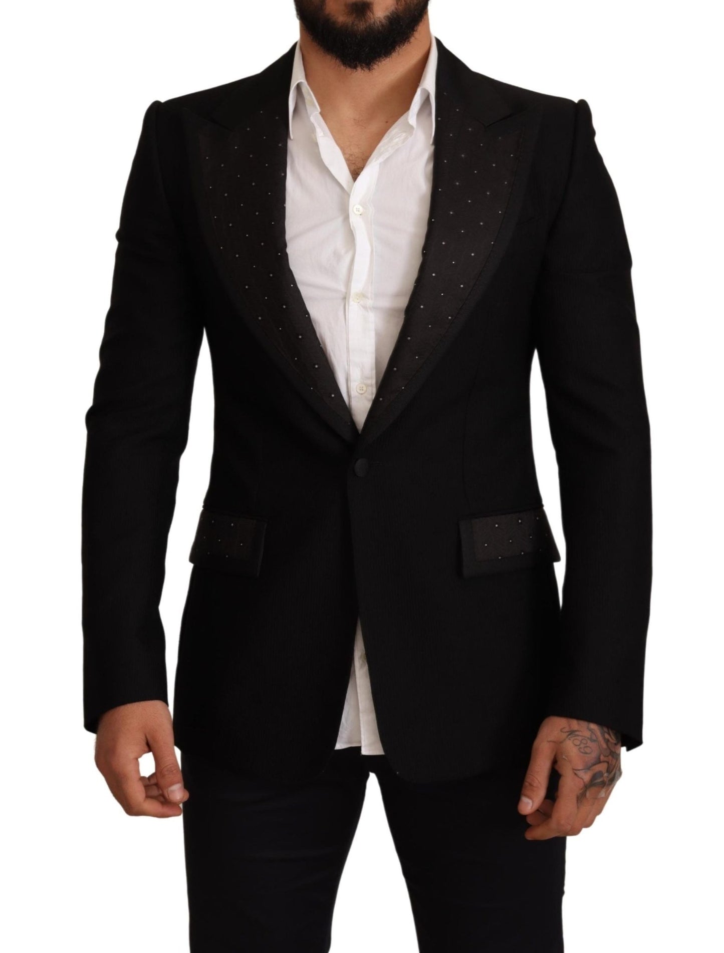 Dolce & Gabbana Black Wool Slim Fit Coat Blazer Jacket