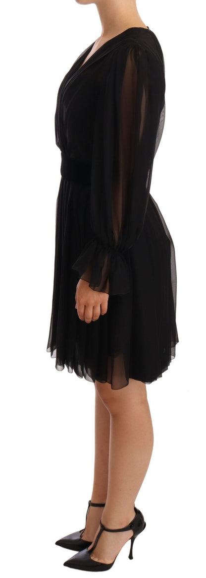 Dolce & Gabbana Black Mesh Pleated Mini Silk Stretch Dress