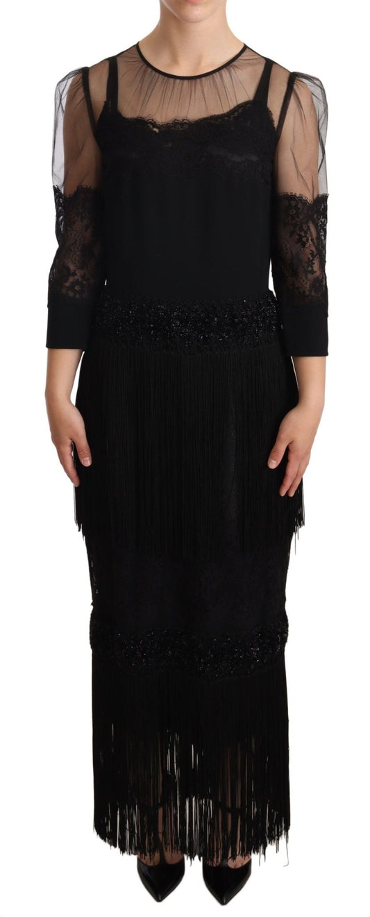 Dolce & Gabbana Elegant Lace Midi Dress in Black