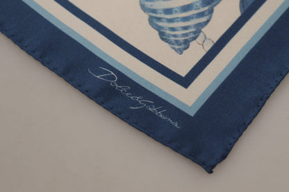 Dolce & Gabbana White Blue Shells Print Square Handkerchief Scarf