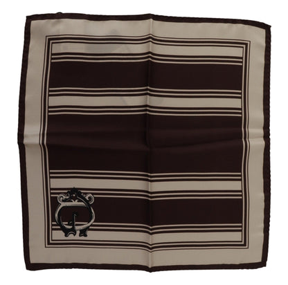 Dolce & Gabbana Brown Stripes DG Logo Print Square Handkerchief Scarf