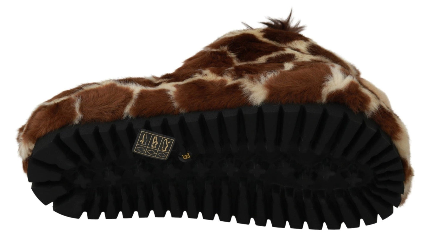 Dolce & Gabbana Elegant Giraffe Pattern Slides for Sophisticated Comfort
