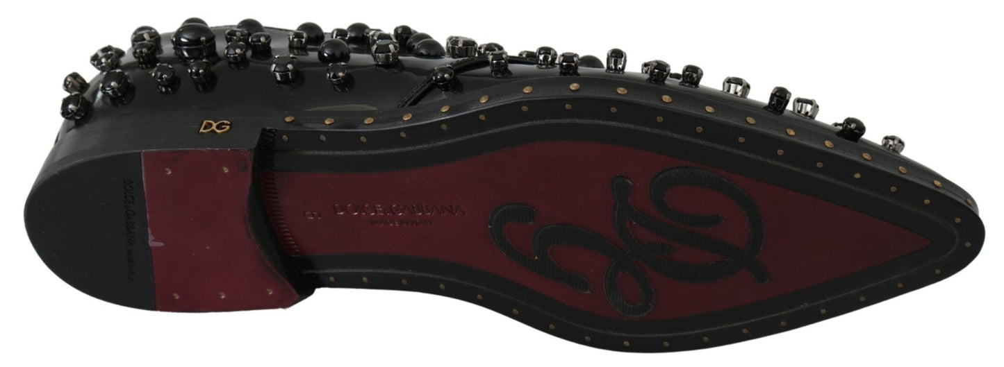 Dolce & Gabbana Elegant Black Crystal Leather Dress Shoes