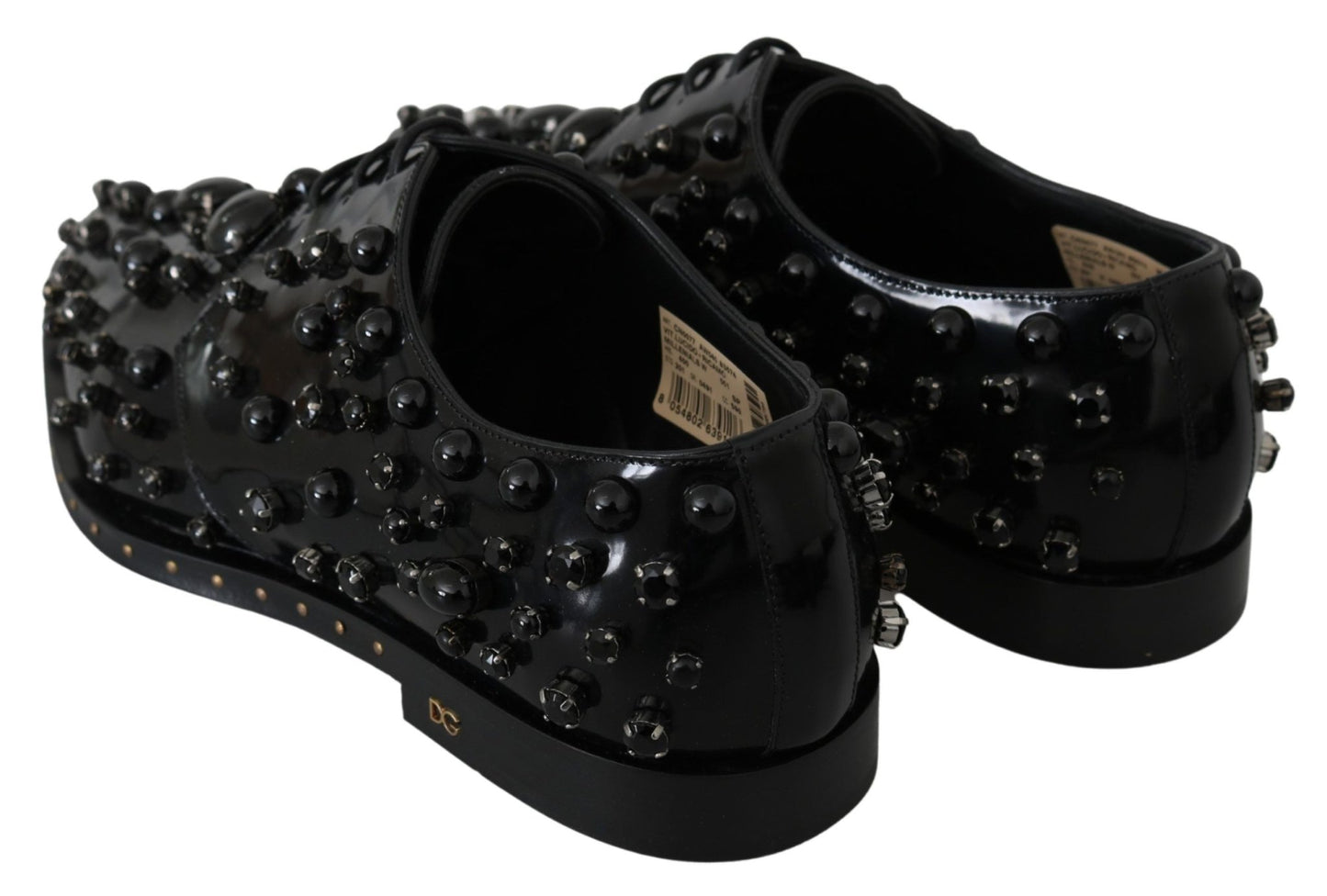 Dolce & Gabbana Elegant Black Crystal Leather Dress Shoes