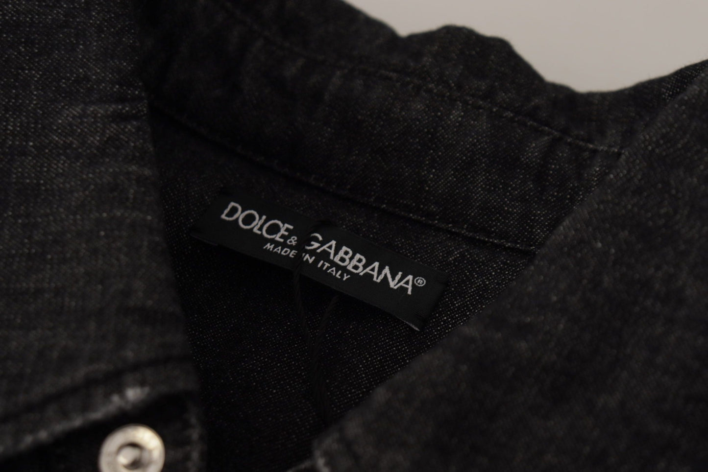 Dolce & Gabbana Gray Cotton Stretch Button Down Denim Shirt